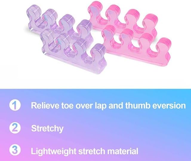 4Pcs Pink Toe Separators for Pedicure, Gel Toe Spacers for Men and Women Suitable for Overlapping Toes, Bunions, Hammer Toe, Soft Toe Spreader for Separating Toenails or Nails, Tools