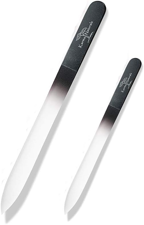 Karma Organic Double Sided Glass Nail File for Women - Professional Nail Buffer Glass Fingernail for Manicure Pedicure Nail Care - Smooth Finish Strengthens - Best for Natural Beautify Nails Set of 2