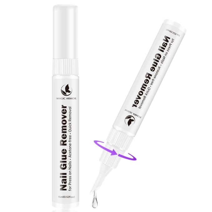 2PCS 15ml Pinpoint Nail Glue Remover for Press on Nails, Acetone-Free Odorless Formula Gentle Remover, 2 IN 1 Design Refillable Nail Polish Remover Pen
