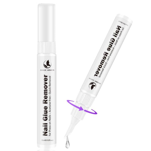 2PCS 15ml Pinpoint Nail Glue Remover for Press on Nails, Acetone-Free Odorless Formula Gentle Remover, 2 IN 1 Design Refillable Nail Polish Remover Pen