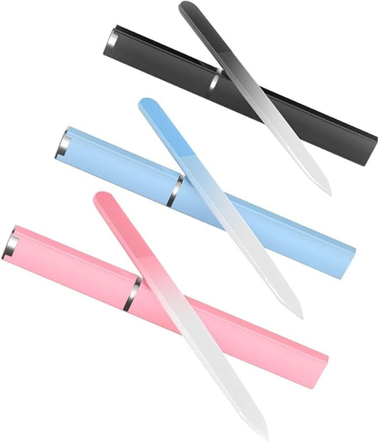 3 Pack Glass Nail Files with Case, Ultra Quality Professional Fingernail Files, Double Sided Premium Nail Filer for Natural, Pedicure, Artificial, Fake Nails