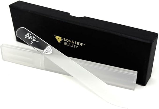 Bona Fide Beauty Czech Glass Nail File with Hardcase, Rose Design Nail Filer with New Clear Case, Gift for Women