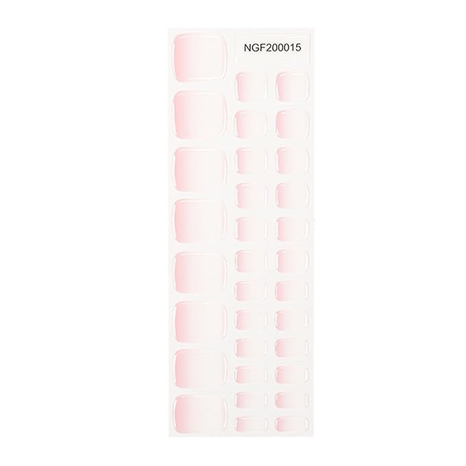 Semi Cured Gel Toenail Strips, 32 Cream Pink Gel Toenail Stickers - Works with Any UV Lamps Pedicure Strips Full Nail Wraps with Nail File & Wood Stick