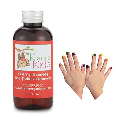 Karma Organic Nail Polish Remover Cherry Scented for Kids – Clean Beauty, Vegan, Cruelty Free, Acetone Free – Nails Strengthener for Fingernails – 4 fl. Oz.