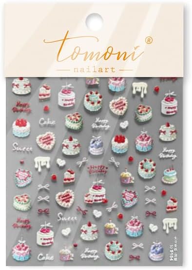 Christmas Nail Stickers 5D Birthday Cake Candle Nail Art Stickers Bow Fruit Nail Decals Self Adhesive Design 3D Cute Sticker Holiday Nail Art Decoration for Girls Women Manicure Accessories
