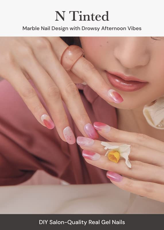 ohora Semi Cured Gel Nail Strips (N Tinted) - Pink, Tint, Works with Any UV/LED Lamps, Salon-Quality, Long Lasting, Easy to Apply & Remove - Includes 2 Prep Pads, Nail File & Wooden Stick