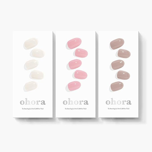 ohora Bundle Set (Daily Trio) - N Cream Cotton, N Pink, N Beige Semi-Cured Gel Nail Strips, Works with Any UV/LED Lamps, Salon-Quality, Long Lasting, Easy to Apply & Remove