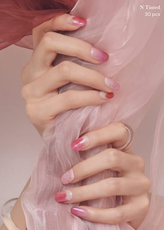 ohora Semi Cured Gel Nail Strips (N Tinted) - Pink, Tint, Works with Any UV/LED Lamps, Salon-Quality, Long Lasting, Easy to Apply & Remove - Includes 2 Prep Pads, Nail File & Wooden Stick