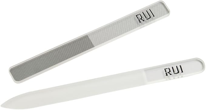 Rui Smiths CarbonConscious Glass Nail File & Nano Glass Buffer Set for Shiny Manicure Grooming - Reusable, Comes with Protective Cases