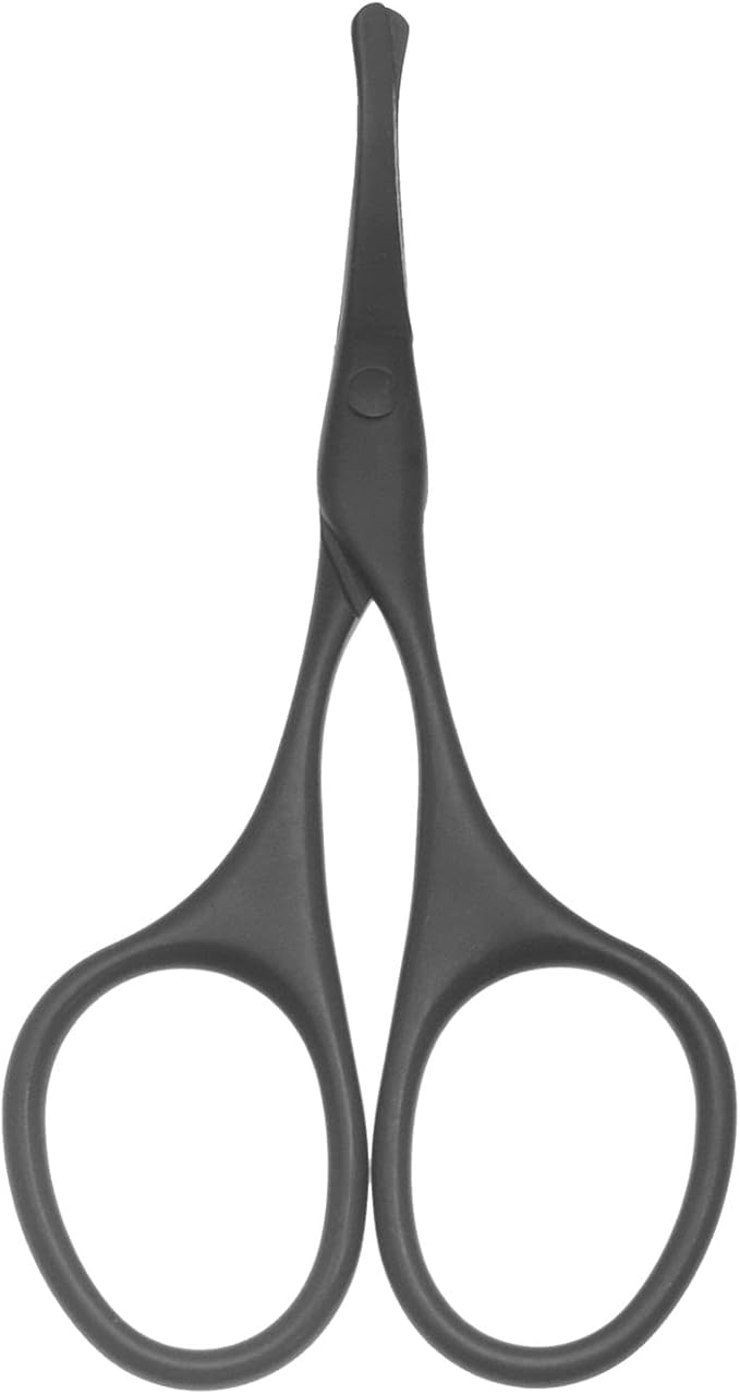Multicolor Professional Grooming Scissors for Personal Care Facial Hair Removal and Ear Nose Eyebrow Trimming Stainless Steel Fine Straight Tip Scissors 3.9 Inch (Curved Safety Head Black)