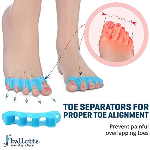 Ballotte Toe Separators, Silicone Toe Spacers for Bunions and Overlapping Hammer Toes, Athletic Tootsie Spacers for Running and Yoga, Foot Finger Splitters for Men & Women (6 Pack)