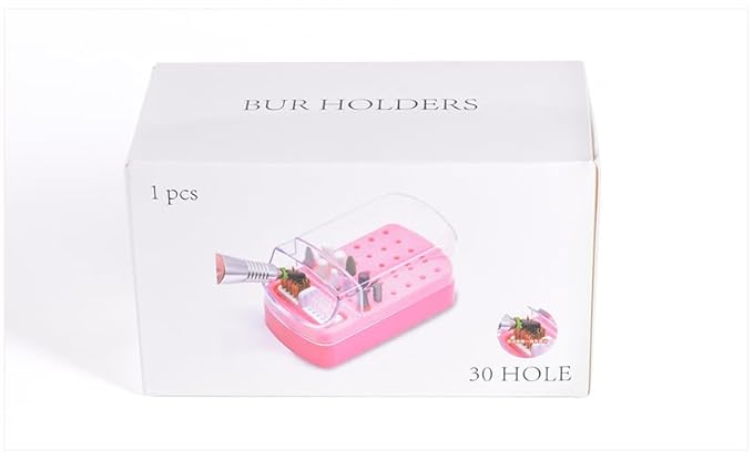 2 in 1 Nail Drill Bit Holder & Nail Drill Bit Cleaner Brush Case 30 Holes Dustproof Nail Drill Bit Display Stand Organizer Box Manicure Drill Bits Cleaning Brush Bits Storage Tool, Blue