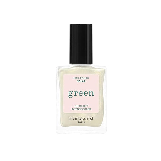 Manucurist Green Solar - White Nail Polish with Golden Highlights - 9-Free, Vegan and Plant-Based - Quick Dry Manicure - Non Toxic - Made in France - 0.5 fl oz