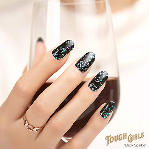| 20 Exquisite Gel Nail Polish Strips w/Application Accessories - No UV/LED Lamp Required (Black & Sparkles)