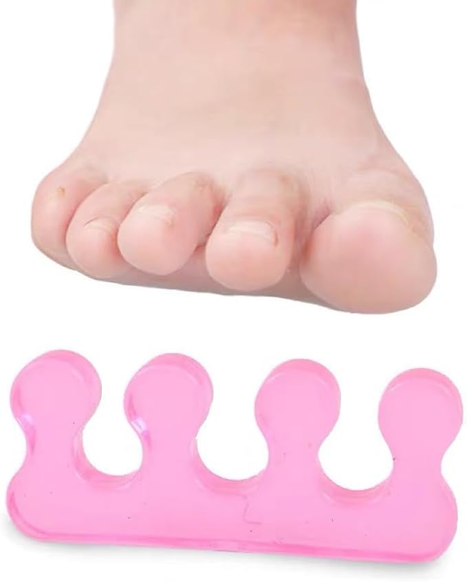 4Pcs Pink Toe Separators for Pedicure, Gel Toe Spacers for Men and Women Suitable for Overlapping Toes, Bunions, Hammer Toe, Soft Toe Spreader for Separating Toenails or Nails, Tools