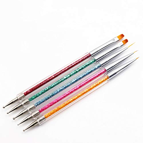 Pack of 5 Nail Art Brushes, Double-ended Nail Dotting Pen Liner Brush Nail Art Point Drill Drawing Tools Set