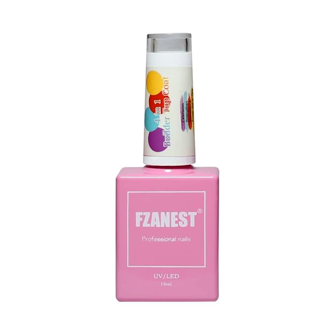FZANEST Builder Gel Top Coat For Nails 15ml, 5 in 1 Non Wipe Builder Hard Gel in a Bottle, High Gloss Shine No Wipe Top Coat Rhineston Glue Nail Strengthen Extension