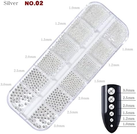 0.8mm Caviar Beads for Nails 6Sizes Mini Small Stainless Steel Beads Nails Art Decorations Gun Grey Rose Gold Caviar DIY Tool Nail Studs Accessories Gold Charms for Nails (Silver)