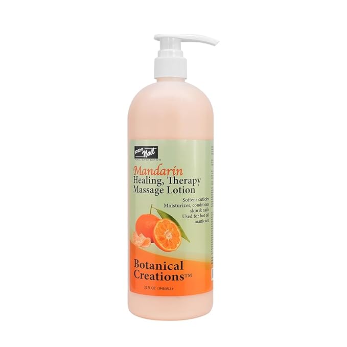PRO NAIL - Healing Therapy Massage Lotion - Professional Pedicure, Body and Hot Oil Manicure, Infused with Natural Oils, Vitamins, Panthenol and Amino Acids (Mandarin, 32 Oz)