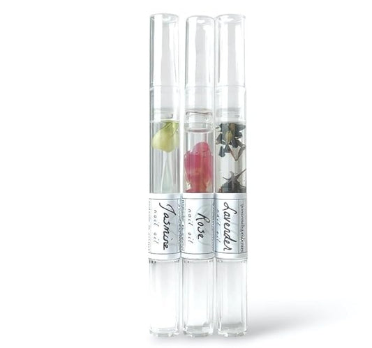 Cuticle Oil Trio – Lavender, Jasmine & Rose Pens with Real Flower Petals – Nourishes, Strengthens, Repairs & Protects – Natural Gift Set (3 Pack)
