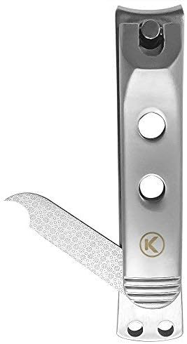Kohm Curved Blade Edge Nail Clipper with Nail File (Swing Out), SS Wide Jaw Toenail Clippers for Thick Nails, Large Nail Clippers for Men, Seniors, Women
