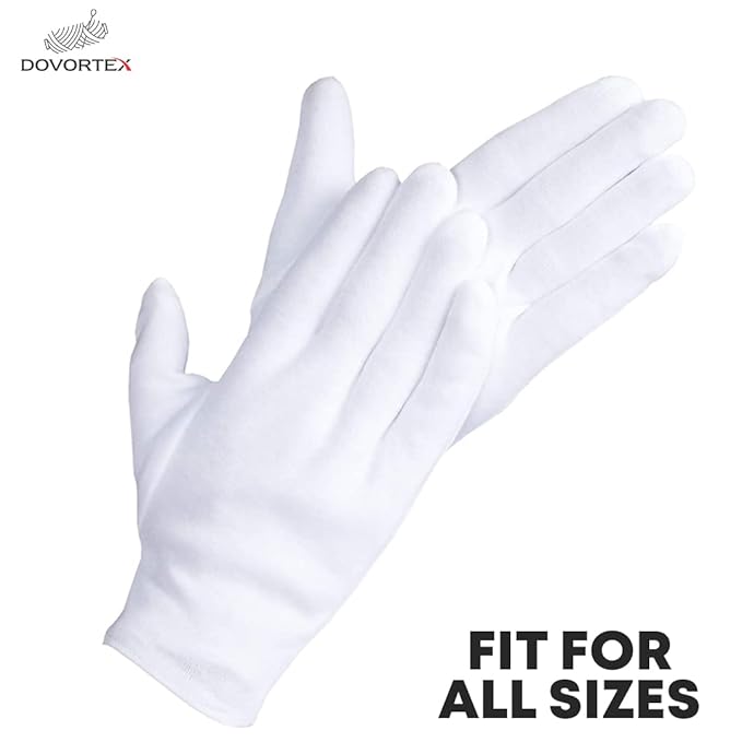 12 Pcs White Cotton Gloves| Cotton Gloves for Eczema| Cotton Gloves for Dry Hands| Moisturizing Gloves | Inspection Gloves| Coin Handling and Jewelry Inspection Gloves|