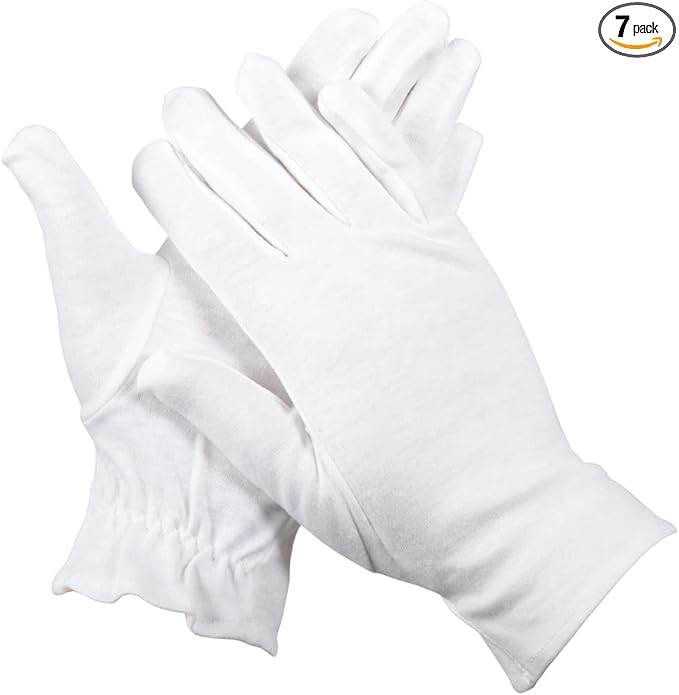 ForPro Professional Collection Premium Cotton Gloves, 7 Pairs White for Moisturizing Hands Overnight, Inspection Cloth Quality, Eczema Dry Sensitive Skin Spa Therapy, Elastic Wristband