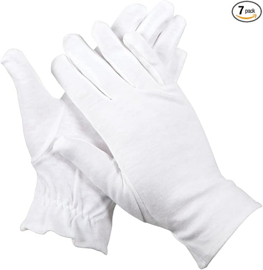 ForPro Professional Collection Premium Cotton Gloves, 7 Pairs White for Moisturizing Hands Overnight, Inspection Cloth Quality, Eczema Dry Sensitive Skin Spa Therapy, Elastic Wristband