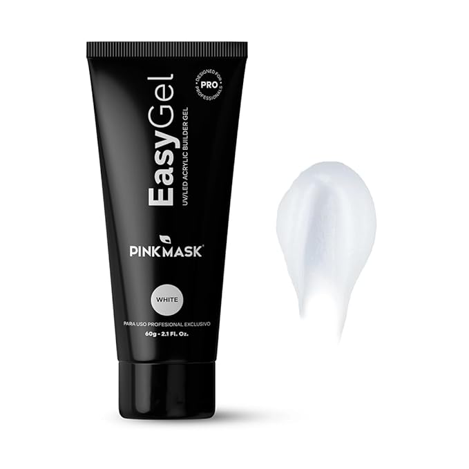 PINKMASK Easy Gel 2oz 60g-WhiteProfessional Builder Enhancement Gel-Quick Nail Extension for Beginner DIY, Nail Strengthener-Long Lasting-Salon Quality-Thickening Solution