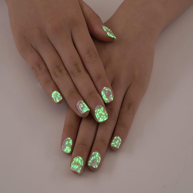 Semi Cured Gel Nail Strips, Firefly | 28 pcs Gel Nail Stickers Wraps Work with Any UV Lamp, Salon Quality, Include Prep Pads, Wood Stick