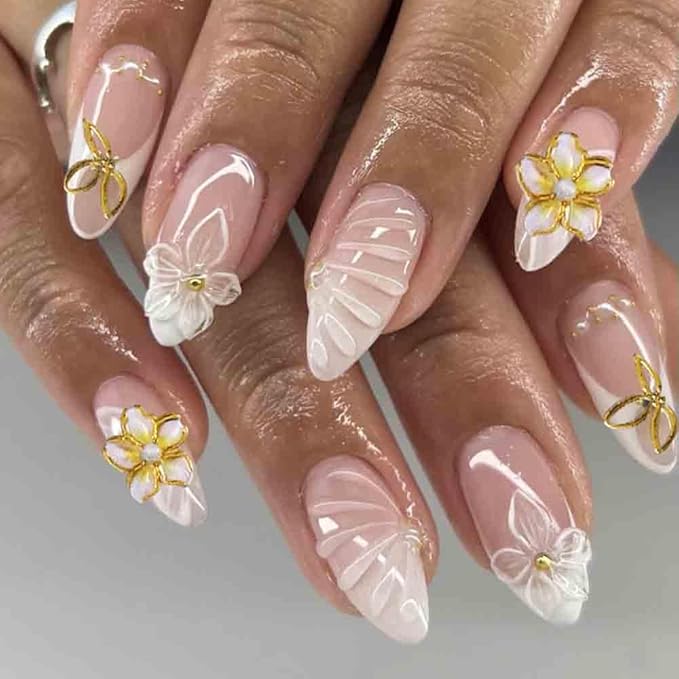 3D Beach Theme Nail Art Stickers, Starfish and Seashell Design, Gold Accents, 4 Sheets