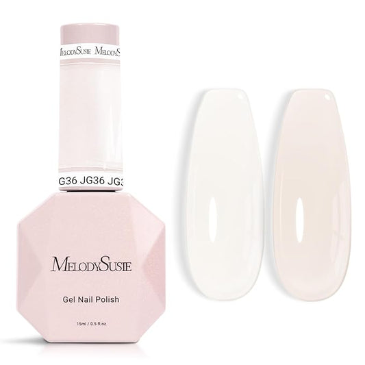 MelodySusie Milky White Gel Nail Polish, 0.5Fl.oz Jeweliver Gel Polish Milky Natural Color Sheer Soak Off UV LED Light Cure Gift for Women Girls Nail Art Manicure DIY at Home JG36