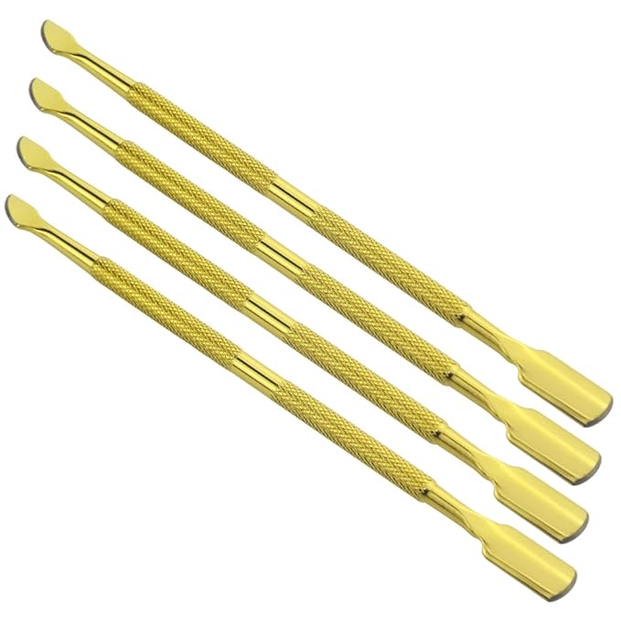 4 Pieces Nail Cuticle Pusher Stainless Steel Nail Polish Cuticle Remover Double Ended Manicure Nail Pedicure Tool Metal Cuticle Peeler Scraper for Fingernails and Toenails (Gold)