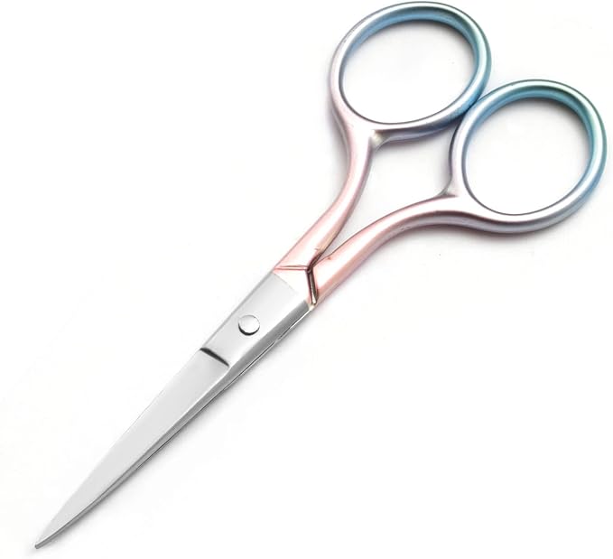 Multicolor Professional Grooming Scissors for Personal Care Facial Hair Removal and Ear Nose Eyebrow Trimming Stainless Steel Fine Straight Tip Scissors 3.9 Inch (Green+Pink)