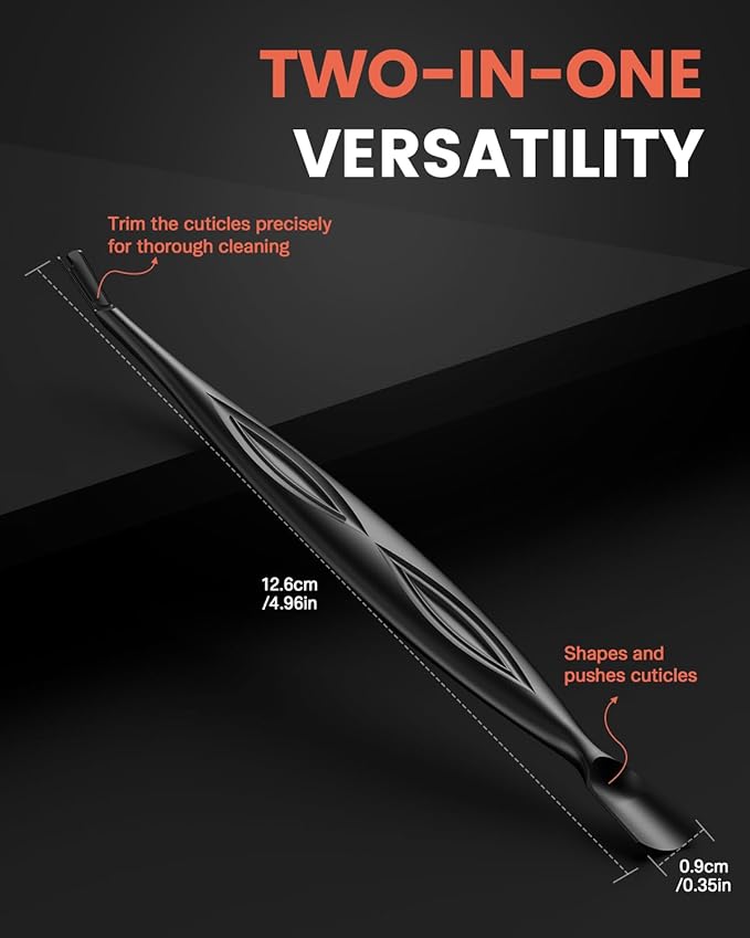 BEZOX Cuticle Trimmer - Elegant Precision Cuticles Pusher & Fork, Dual-Ended Stainless Steel Nail Cuticle Stick for Exquisite Manicures and Pedicures - Black