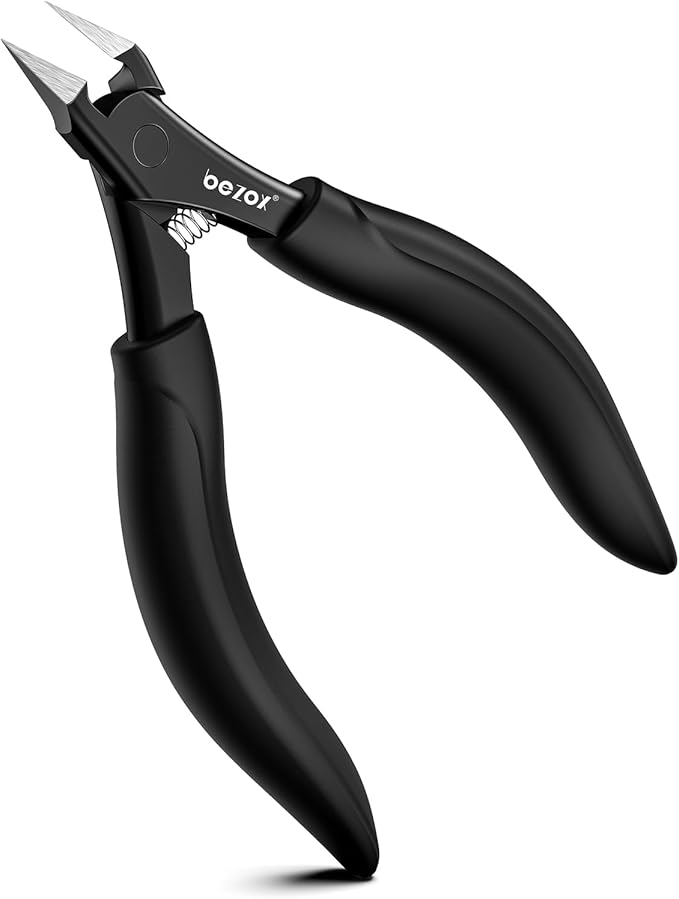 BEZOX Ingrown Toenail Clippers for Seniors, Slant Straight Blade Toe Nail Clippers for Thick and Ingrown Nails, Soft Grip Long Handle Toenail Scissors for Mani & Pedi Nail Care - Black