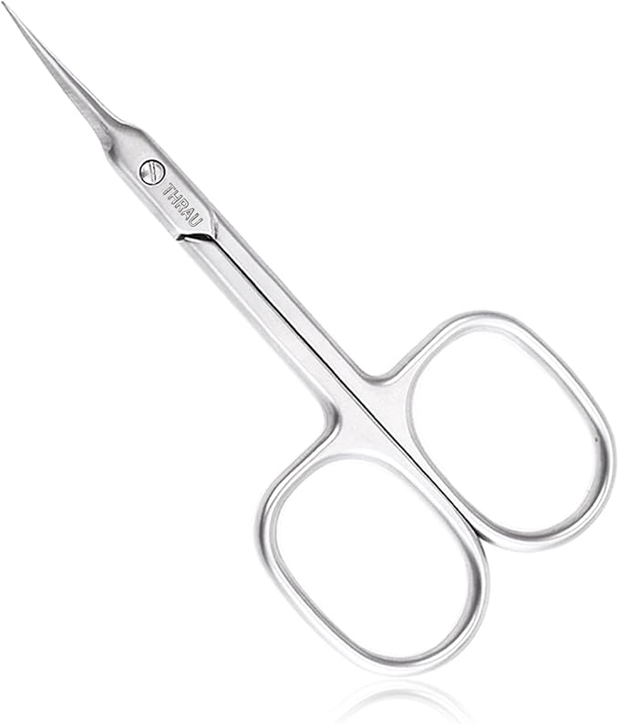 THRAU Cuticle Scissors Extra Fine for Manicure and Pedicure, Curved Blade Nail Scissors, Precise Pointed Tip Grooming Kit for Eyebrow, Eyelash, Trim Nail and Dry Skin, Small Scissors