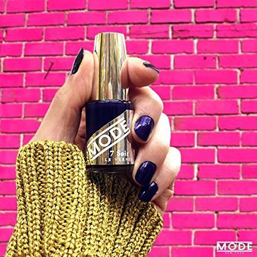 MODE Dark Blue Violet Nail Polish Long Lasting Fade Free Nail Lacquer Color, Nourishing Chip Resistant Strengthening Protection, Vegan, Pro Wide Brush, Made in NY, 7 Soir Le Vernis, Stroke of Midnight