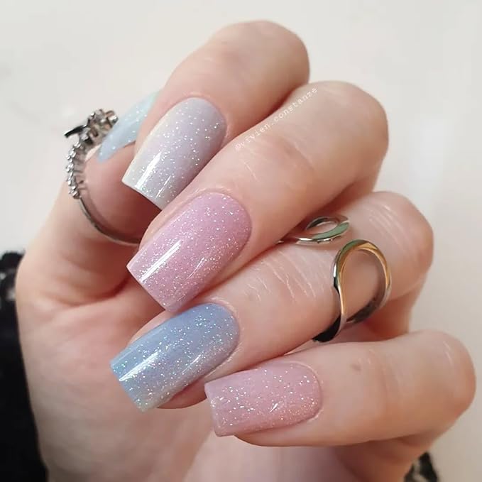 Semi Cured Gel Nail Strips, Mermaid | 28 pcs Gel Nail Strips Work with Any UV Lamp, Salon Quality UV Nails Stickers, Easy to Apply for Home Nails DIY