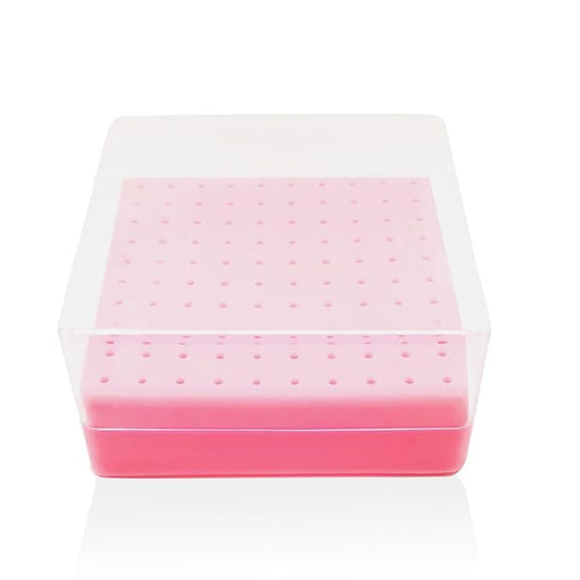 Nail Drill Bits Holder, CORFULRA Nail Organizer Box for Nail Drill Bits, Large Space of Container Case for Drill Bits for Nails, 100 Holes Dustproof Displayer Box of Nail Supplies for Nail Tach, Pink
