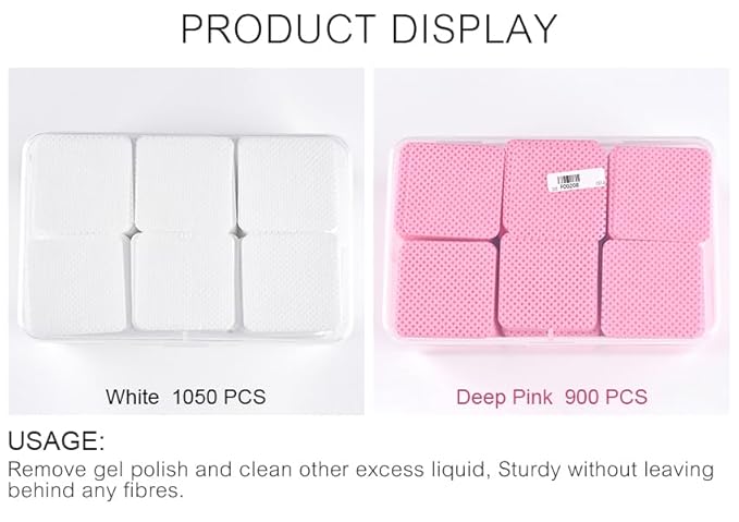 1050 PCS Lint Free Nail Cleaning Wipes to Remove Gel Nail Polish & Other Excess Liquid Disposable Nail Cleaning Wipes (White)