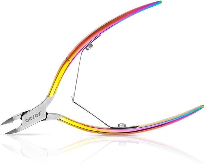 BEZOX Professional Cuticle Clipper with Tip Cover, Rainbow Finish, Stainless Steel Manicure Tool Cuticle Remover, 7mm Jaw, 1 Piece