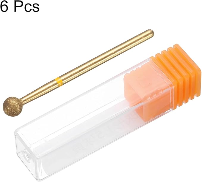 HARFINGTON 6pcs 325-400 Grits Diamond Grinding Bit 5mm Ball Head 2.35mm Shank 5mm Length Titanium Plated Stone Sanding Drill Bits Rotary Tool for Nails Grinding Polishing