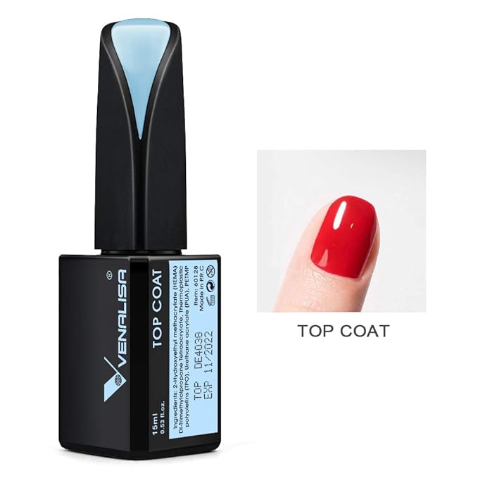 VENALISA 15ML No Wipe Tempered Top Coat - Scratch Resistant High Gloss Soak Off Gel Nail Polish Finish Long Lasting Set Gel Nail Kit