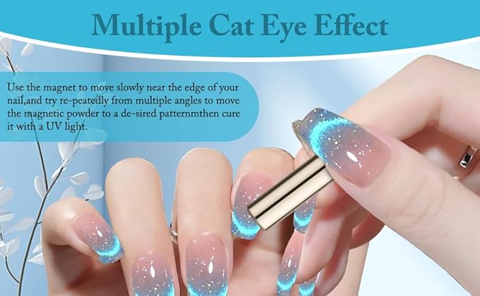 Cat Eye Gel Nail Polish with Magnet Stick, 15ml Glitter Holographic Nail Polish, Magnetic Effect Gel for Home DIY Manicure Nail Art, Blue Tears