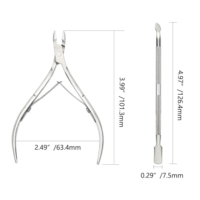 8-Piece Cuticle Trimmer Set - Cuticle Nipper, Remover, Cutter with Pusher - Stainless Steel Nail Tools for Fingernails and Toenails (Silver)