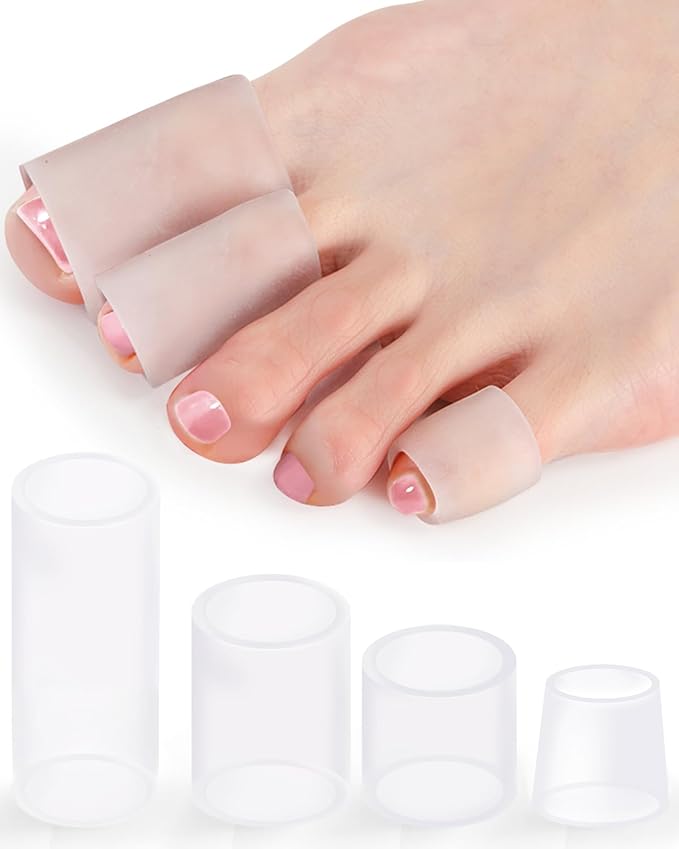 24PCS Silicone Toe Sleeves Protectors Gel Corn Pads Toe Tube Cushions with 4 Size, Soft Toes Covers for Women Men Pain Relief, Calluses, Blisters, Bunion, Hammertoes (24Pc, Silicone)