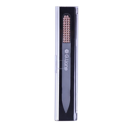 Glass Nail File with Austria Crystals Professional Crystal Fingernail Files in Aluminum Case Perfect Manicure Set for Women Men Kids Nail Care Gift Set (Pink Crystals)