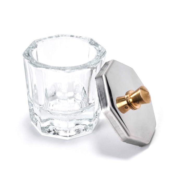 Glass Crystal Dappen Dish with Metal Lid Nail Art Acrylic Powder Nail Art Tools (size-2)