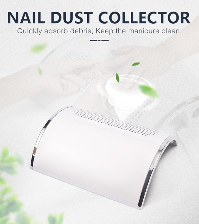Nail Dust Collector for Acrylic Gel Nails Removal, with 3 Exhaust Fan, Powerful 20W Nail Dust Vacuum Cleaner for Nail Art Salon & Home Use, with 2 Reusable Storage Bags, White
